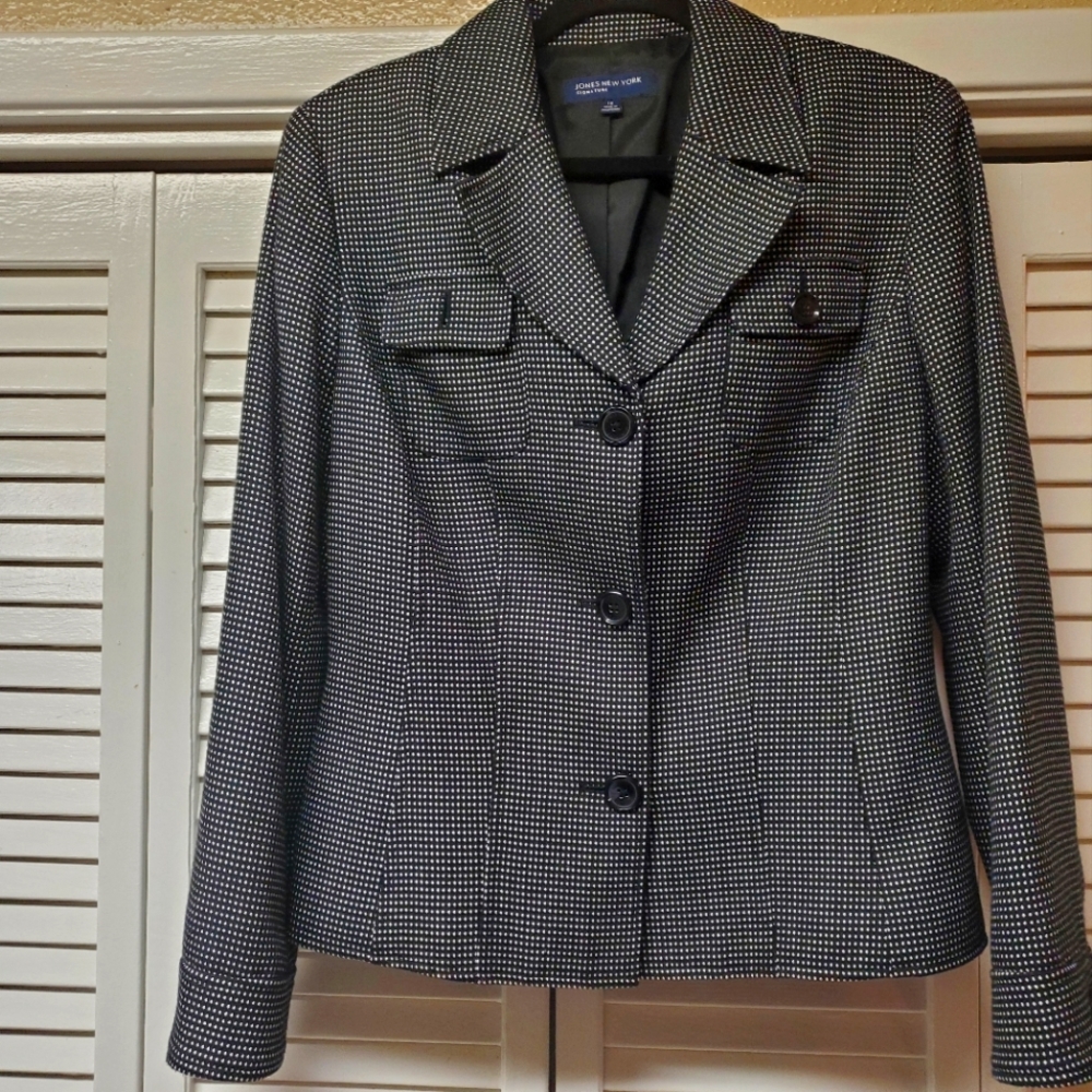 JONES NEW YORK SIGNATURE stripe black& white Blazer Jacket Size 12